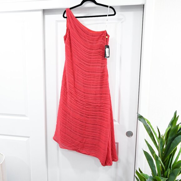 Tadashi Shoji Size 12 Coral Textured One Shoulder Knee Length Dress NWT - Picture 6 of 11